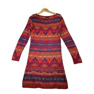 Polo Ralph Lauren Beacon Aztec Silk Blend Dress sz Medium Red